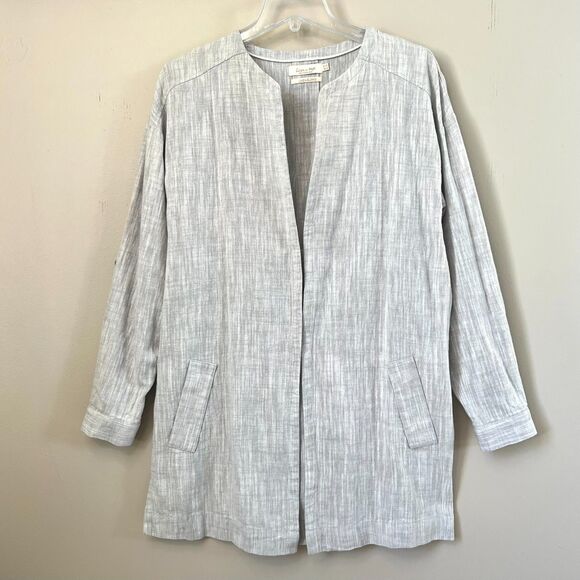 F&F Linen Blend Open Front Oversized Tab Sleeve Grey Marled Cardigan Blazer SZ 6 - Picture 1 of 13